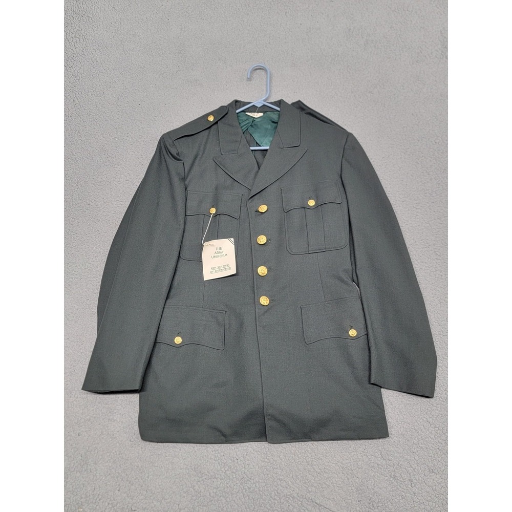 Vintage US Army Dress Green Coat Mens 40 Regular Service Uniform Jacket 4 Button